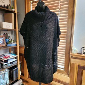 .Turtleneck Knit Poncho w/ Scooped Hem